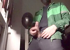 Thirsty cops ask for some refreshment from the delivery guy