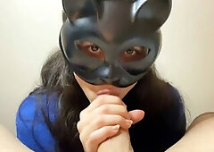 Masked wife sucks the giant wang