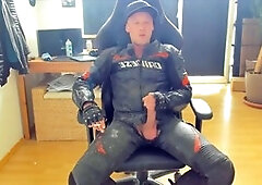 Leather biker, gay porn biker, leather smoker cigar gay