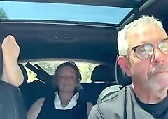 Wife Toys Her Pussy in the Back Seat While Daddy Drives, Road Trip