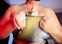 Breasty mother I'd like to fuck plays with her titties! I'm a large, large cumslut!