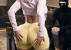 A hyper curvy small woman with a gigantic round butt teases the camera by bending over and moving her giant wet butt cheeks. Her heavy buns widen and 