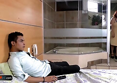 Aged aged fat grannies enjoying hard sex with handy youngsters