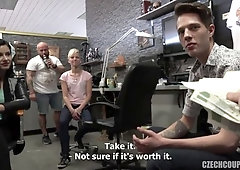 Short-haired busty blonde is sucking and fucking with love