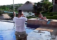 Colombian mother I'd like to fuck Black Screws My Spouse's Youthful Worker Outdoors by the Pool at Her Abode