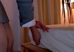 Hot asian slut gives hardcore blowjob to white stud
