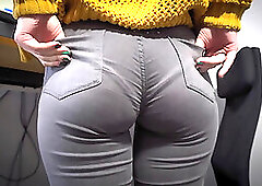 Hot Secretary In Tight Jeans Teases Butt With Visible Panty Line