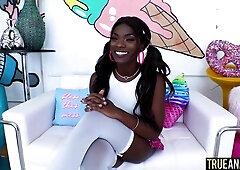 Cute ebony model Ana Foxxx fucked by a white fat penis