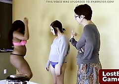 Cora, AngieJo, and Jenny, a trio of amateur ladies, face off in a tantalizing game of Strip High Card. Each round, they draw cards, revealing what pie