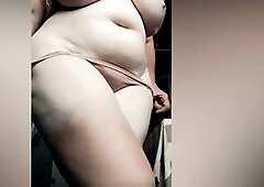 Lonely stepmom shows off her huge natural boobs to stepson in the kitchen