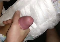 Twink Cumming His Wet Diaper - Gay