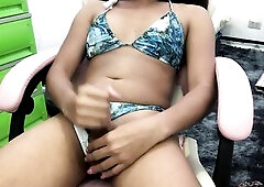 Bikini Femboy Edges to Large Ejaculation