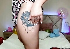 Redhead amateur hottie undresses pajamas and shows tattoo on web camera