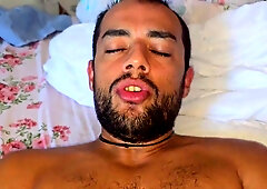 Waking up the gigantic dicked masculine in his sofa with that morning beefstick.