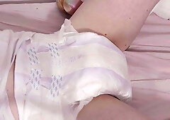 Sissy bunny finishes off with vibro bound in humid nappy
