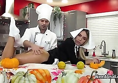 Chef playing with assistants oily butt