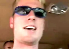 Caught on camera dick eating blonde teen rides coed cock at wild party