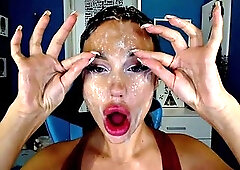 Sloppy MILF covered her face with spit