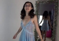 Hot nerd girl Naiadesaqua tries on sexy lace nighties in her haul