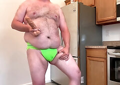 Extreme anal dildo, anal masturbation, fat gay