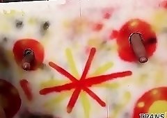 Smalltits tgirl pleasuring her fat dick