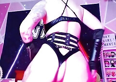 Hot Vixen In Leather Dances And Flashes