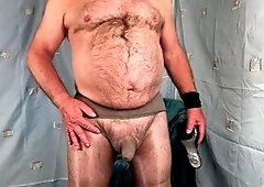Cock in pantyhose, in front of, amateur sissy