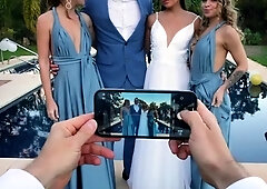 Slutty bride shares cock with maids of honor in hot foursome