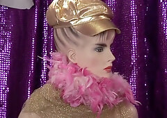 Blonde performs titillating striptease and oral on masked men in a theatrical fetish show