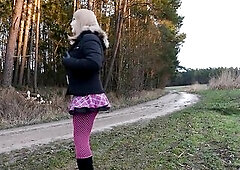 Monique shows herself outside in her fresh bimbo doll outfit for the 1st time. That Babe has to practice, 'coz in the future that babe has to sho