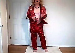 Nude strip in lilac lingerie and red pyjamas