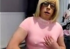 Mature sissy Holly masturbating and cumming riding a dildo