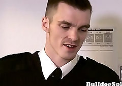 Manbun jock throatfucked by rough stud