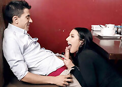 Angela White is sucking Jordi's cock on a blind date