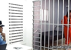 Spicy Latina gags on prison guards big dick