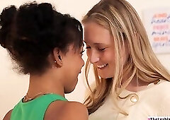 Blonde milf pussy licking n fingering ebony teen housekeeper