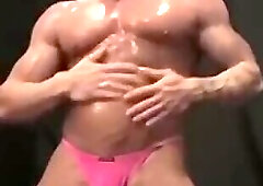 Hunky Guy Doing Pushups And Then Oiling Himself Up, Flexing, and Posing
