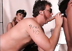 Compliant man gets shemale penis in his throat and ding-dong in his butthole