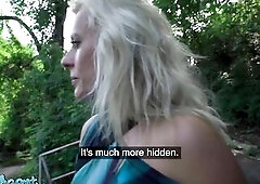 Public Agent - Blond mother I'd like to fuck with natural melons and worthy vagina flaps screws outdoors in a public park