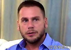 Beefy stud strokes his partner while fucking his tight ass