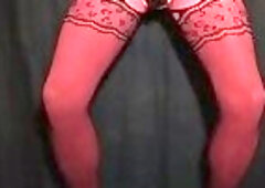 Huge cumshot from my cute sissy dick with gloves