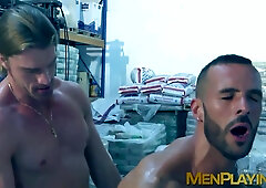 Hot and sweaty flip flop fucking by muscular Denis Vega and Johan Kane