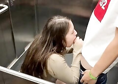 Public sex in the elevator after the party with my ally. We get caught!