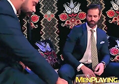 Classy executives enjoy sloppy oral sex after playing cards