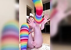 Thick legs widen wide in rainbow socks ?