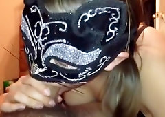 Masked Teen Blows Juicy Cock