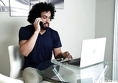 Blue- eyed blond, Blake Blossom is sucking a large, ebony weenie in advance of having interracial sex