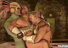 3D homosexual Aztec men engage in steamy threesome