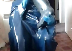 Man-Meat Have Fun in Blue Cape and Protection Shoes.