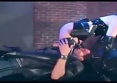 Pretty blonde fucking in gloves and latex lingerie